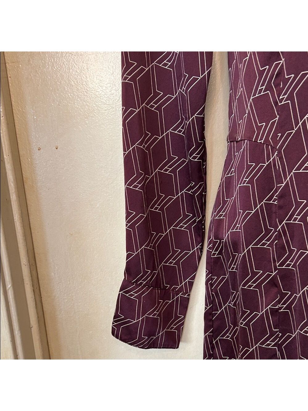 rag & bone Silk Burgundy Long Sleeve Dress with Geometric Pattern size 4 - Picture 5 of 14